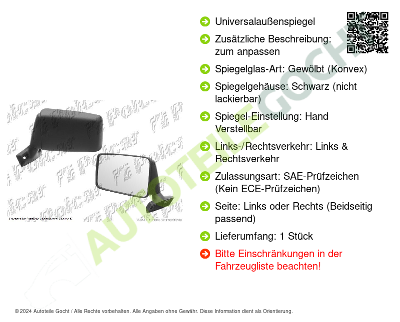 Univeral Außenspiegel Konvex Links / Rechts